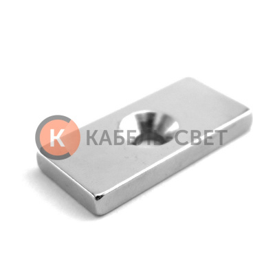 Неодимовый магнитный прямоугольник 20х10х3 мм с зенковкой 6,5х3 мм (упаковка 2 шт.)