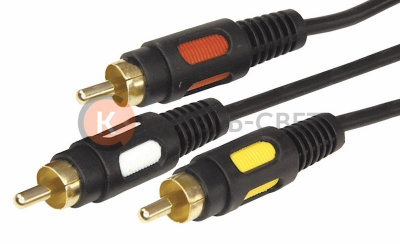 Шнур 3 RCA - 3 RCA, 5м, черный, Gold REXANT
