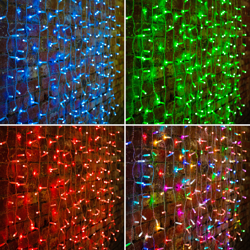 Гирлянда светодиодная Занавес 2х1,5м 300 LED RGB прозрачный ПВХ IP65 для свечения с динамикой 230В