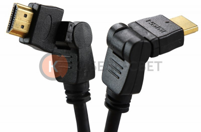 Шнур HDMI - HDMI 1.4, 2м, Gold, с фильтрами, угловой 360° REXANT