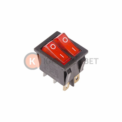 Выключатель клавишный 250V 15А (6с) ON-OFF красный с подсветкой ДВОЙНОЙ (RWB-511, SC-797) REXANT
