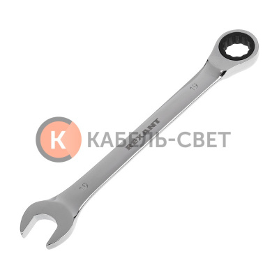 Ключ комбинированный трещоточный 19мм, CrV, зеркальный хром REXANT