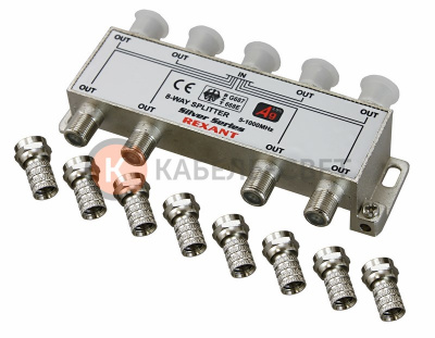Делитель ТВх8 под F-разъем, 5-1000МГц, Silver (9 F-разъемов в комплекте) REXANT