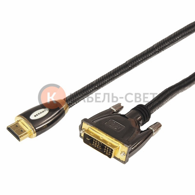 Шнур  Luxury  HDMI - DVI-D  gold  5М  шелк  золото 24к  с фильтрами  (блистер)  REXANT