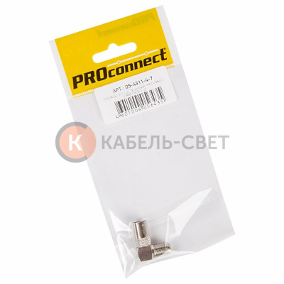 Переходник антенный, (гнездо F - штекер TV), угловой (1шт) (пакет) PROconnect