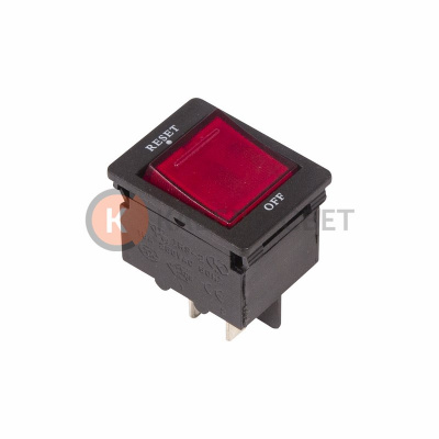 Выключатель - автомат клавишный 250V 15А (4с) RESET-OFF красный с подсветкой (IRS-2-R15) REXANT